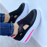 Breakj Large-Size Flying Breathable Leisure Single Shoe Slope Hed Thick Sole Hollow Magic Sticker Round Head Low Female Single