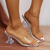 Heels Slippers Women Summer Slip on High Heeled Party Shoes Female Sexy Open Toe Square Toe Shaped Heel High