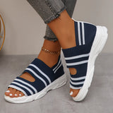 Knitted Platform Sandals for Women Summer 2024 Roman Peep Toe Flat Sandals Woman Plus Size Breathable Mesh Walking