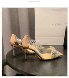 Fashion Sliver Rhinestone Bow PVC Transparent Women Pumps Autumn Stiletto High Heels Sexy Bride Party Wedding Dress