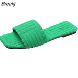Size 42 Slippers Women Fashion Flat Casual Shoes Green Outdoor Walking Slides 2023 New Female Peep Toe Lightweight