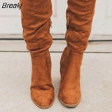 High Boots Women 2023 New Thick Heel High Heel Small Person Show Thin Suede Boots Women Side Zipper Boots Brown Long