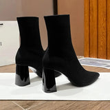 Socks Heels Winter Shoes For Women Boots-Women Stockings 2024 Autumn Rubber Pointy High Heel Ankle Ladies Lace-Up