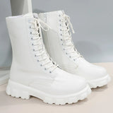 Black White Platform Ankle Boots for Women Thick Bottom Punk Motorcycle Boots Woman Plus Size Pu Leather Botas Mujer
