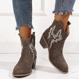 Embroidery Faux Suede Western Boots Women Pointed Toe Retro Cowgirl Boots Woman 2023 Slip On Thick Heels Ankle
