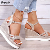 Women Summer Wedge Heel Sandals Platform Sandals Strap Open Toe Chunky Bottom Casual Shoes 2022 gold silver pink sandals