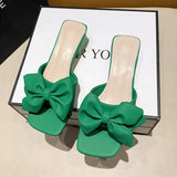 New Slippers Women 2024 Trend Sexy Large Size Square Toe Thin Heels Shoes Ladies Casual Slippers Heel