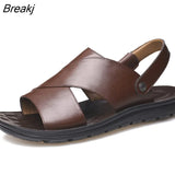 Brand Men Sandals Slip-on Pu Leather Beach Mens Slippers Platform Black Male Sandals Rubber Shoes Drop Shipping