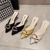 New Women Slippers Mules Pointed Toe Rubber Metal Chains Outsole Slides Footwear Fashion Casual Lady High Heels