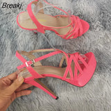 Women Sandals Sexy 14CM Platform High Heels Ankle Strap Sandals Open Toe Sanke Gladiator Party Dress Women