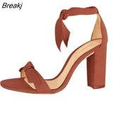 Women Open Toe Sexy Ankle Straps Sandals High Heels Summer Ladies Bridal Suede Thick Heel Pumps wedding shoes Dress Pump
