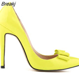 Women Pumps Fashion Sweet Bow Sexy 11cm Pointed Toe High Heels Patent Leather Stiletto Party Dress Wedding