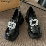 platform loafers heels British Style Chunky Platform Pumps Women Spring Thick Heels Loafers Woman Round Toe