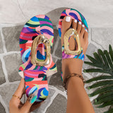 Sandals Women Sandals Flip Flops Comfortable Slippers Ladies Non-Slip Open Toe Beach Shoes Printing Flat
