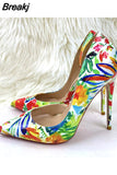 empty colorful print 8cm 10cm 12cm high thin heel slip on pointed toe night club dating sexy shoes QP200
