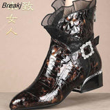 Women's autumn winter new style patent leather short boots thick heel medium tube short boots pointed thermal big