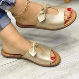 New Summer New Women Leisure Fashion Bow Flat Sandals Sandals Comfortable Soft Bottom Women's Breathable Beach