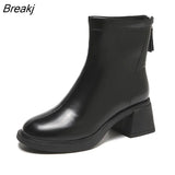 Boots for Women Fashion Chunky Heels Ankle Boots Female Winter White Warm Plush Short Boots Shoes Ladies High Heel