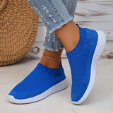 Blue Breathable Knitted Flats for Women Autumn Plus Size Soft Sole Sock Sneakers Woman Slip On Non Slip Tennis Shoes