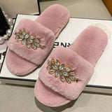 Fur Slippers 2024 New Fashion Chain Design Women Home Slippers Winter Indoor Open Toe Flat Non-slip Leisure Female