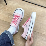 Women's Canvas Shoes 2024 Spring Lace Up Round Toe Causal Flat Shoes Student Sneakers Girls Skateboard Vulcanized Tennis