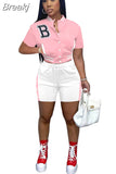 Camouflage Women Two Piece Sets Letter Print Short Sleeve Pockets Baseball Top Shorts Casual Summer Fashion