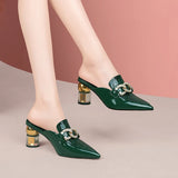 Half Slippers Women's Summer 2023 New Pointed Toe Fashion Half Support Women's Shoes Soft Leather Thick Heel