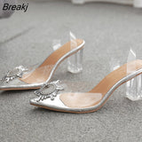 Summer Transparent High Heels 7cm Sandals Women's Sexy Slip-on Pointed Toe Pumps Shoes Fashion Comfort Silver Party
