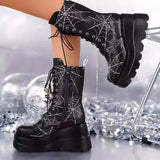 Breakj 2025 New Martin Boots Goth Slope And Thick Bottom Spider Web Short Boots Women's Size