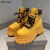 Winter Boots Medium Heel Comfortable Ankle Ladies Boots 2023 Designer Shoes Solid Colors Lace-Up Chaussure Femme