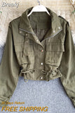 Fashion Spring Autumn Women's Jacket Solid Safari Style Turn Down Collar Full Sleeve All Match Short Coat with