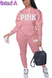 Hoodies Sporty Two Piece Set Women PINK Letter Print Sweatshirt And Skinny Pants Tracksuit Autumn Winter Casual