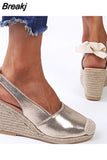 Women's Sandals Summer New Sandals Women's Large Size Spot Wedge Buckle Belt Serpentine Open Toe High Heel Women's Shoes