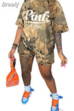 Women Camouflage Print Two Piece Sets Summer Letter Round Neck Tshirt And Shorts Tracksuits Casual Sport 2pcs