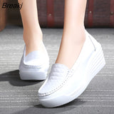 Women White Nursing Shoes Spring Autumn Ladies Wedges Platform Loafers Female Work Slip on Leather Hollow Out Shoes Summer