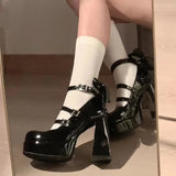Korean Diamond Mary Jane Shoes Online Celebrity Round Head Black Thick Heels Retro Fashion French High