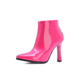 Ankle Boots Women Autumn Winter 2023 Patenr Leather Shoes Atrange Style High Heel Star Zip Glossy PU Footwear Size