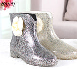 Boots Camellia Rain Boots Non-slip Water Shoes Fashion Rubber Shoes Short Tube Water Boots Cute Women's Boots Women