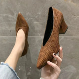 Size Soft Leather Shallow Mouth Pointed Thick Heel Shoes Women 2023 New Spring Autumn Snakeskin Pattern High Heels