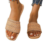 Breakj Printed Lattice Flat Base Large-Size Lady Slippers Light And Comfortable Ladies