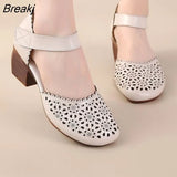 2023 Summer Women Shoes New Soft Bottom Genuine Leather Women Sandals Retro Hollow Thick Heels Sandals For