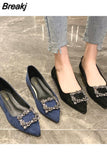 Shoes Ladies Shallow Mouth Low Heels Buckle 2023 Fashion Women's Female Footwear Crystal Pointed Toe Modis Dress