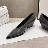 Women Mid Heels Shoes Platform Chunky Sandals 2023 Autumn New Trend Pointed Toe Shallow Shoes Pumps Dress Casual Mujer