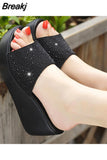Woman Slippers Summer Platform Ladies Wedges Peep Toe Rhinestone Slides Female Solid Women Casual Outdoor Shoes
