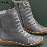 Women Autumn Vintage Zipper Lace Up Ankle Boots Ladies Retro Leather Shoes Woman High Top Shoes Women's Female Fashion
