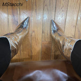 Women Stiletto Patent Leather Demonia Boots Pointed Toe Thin High Heels Shoes Ladies Metal Golden Ankle Boots For Women