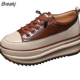 Chunky Sneakers Warm Casual Vulcanized Shoes Woman High Platform Boots 7CM Lace Up High Top Autumn Leather Fashion