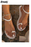 Sexy Trend Women Sandals Metal Chain Narrow Band Cross Tied Flat Heel Fashion Ladies Shoes Female Casual Wedding
