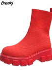 New Couple Sock Shoes Women Thick-soled Casual fly woven mesh Knitted Short Boots female Floater sneakers women