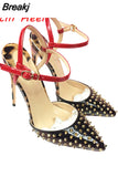 slingbacks rivet sandals women shoes summer shoes for women pointed toe 12cm high heels ankle strap LX004